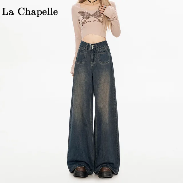 Loose And Lazy Style Women's High waisted Straight Wide leg Fleece lined Jeans Cement Gray - Shop at LoveMi