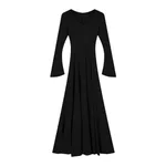 Women's Dress Gentle Temperament Long Sleeve Knitted Slim Slim Base Long Dress - Black