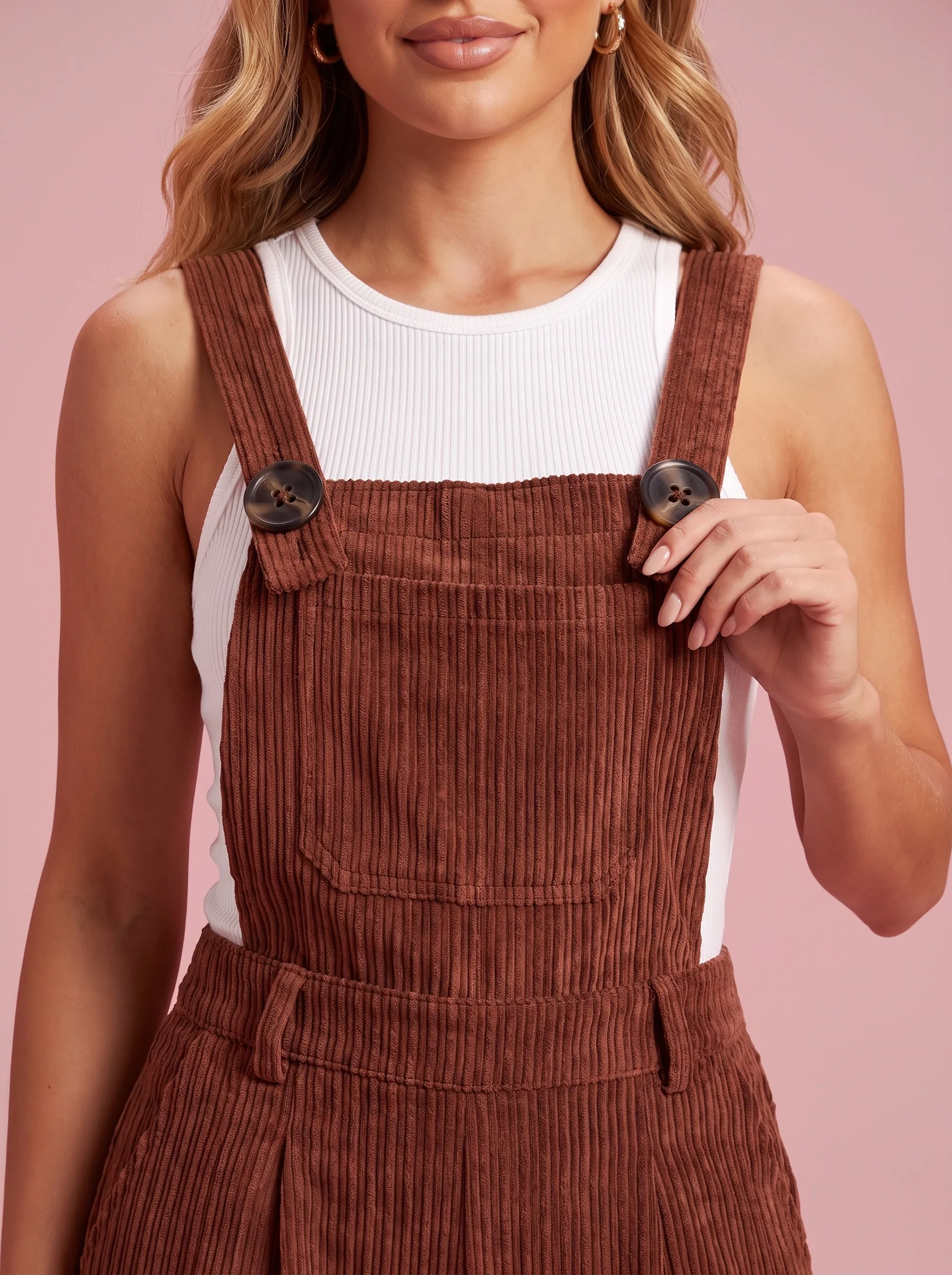Wide-Leg Brown Overalls in Soft Corduroy - Brown - View 2