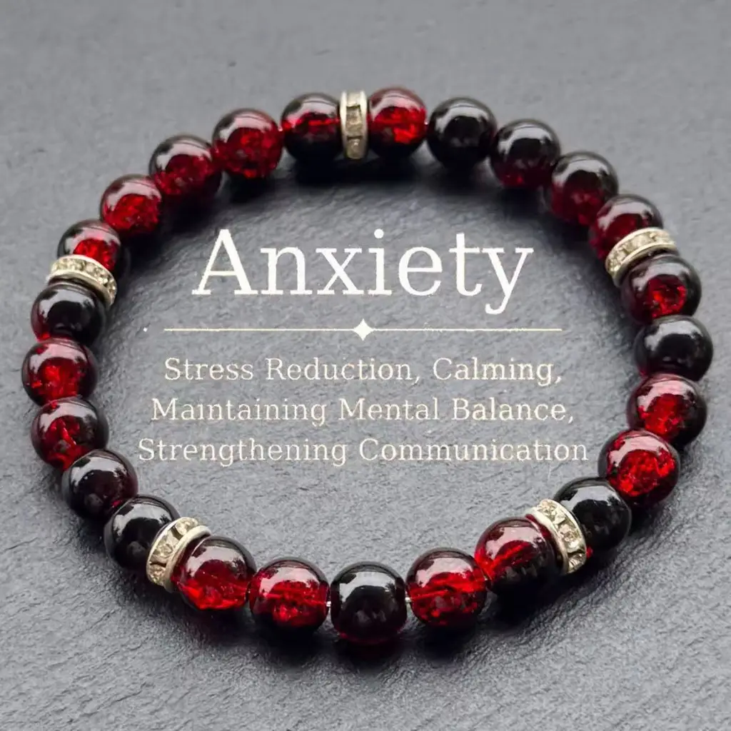 Natural Stone Beaded Handmade Elastic String Bracelet - Red