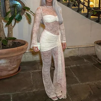 Sheer Lace Sexy Ribbon Slim Jumpsuit Yellow - Shop at LoveMi