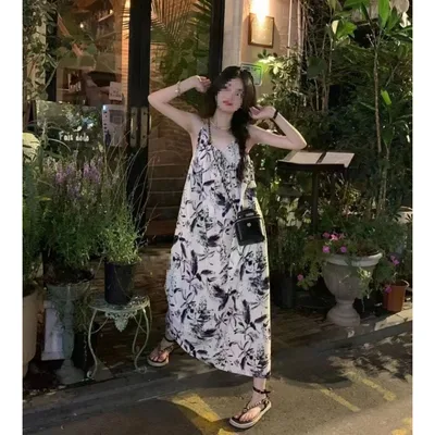 French Ink V neck Camisole Floral Maxi Dress Picture Color Skirt - Shop at LoveMi