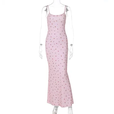 Slim fit Floral Long Polyester Dress Pink - Shop at LoveMi