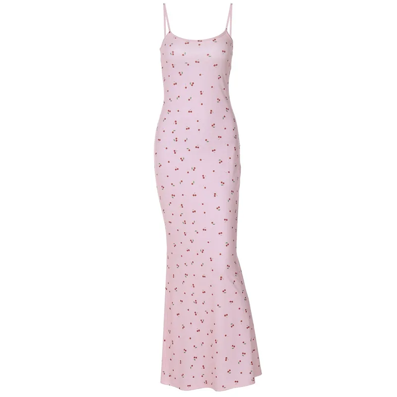 Slim fit Floral Long Polyester Dress Pink - Shop at LoveMi