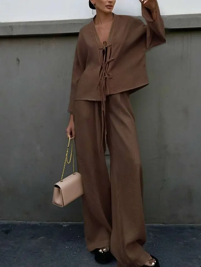 Women's Fashion SpringAutumn New Style High end Shirt Pants Casual Suit Brown - Shop at LoveMi