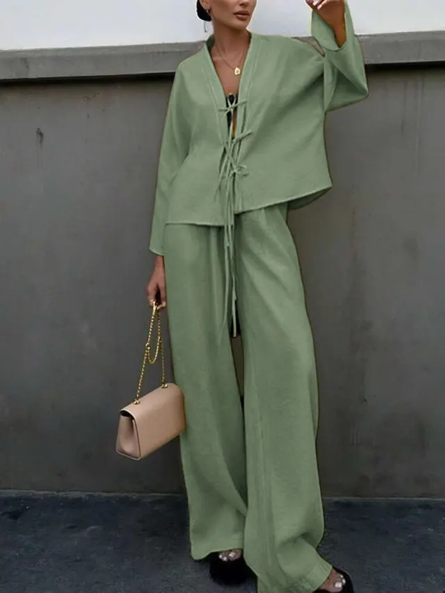 Women's Fashion SpringAutumn New Style High end Shirt Pants Casual Suit Light Green - Shop at LoveMi