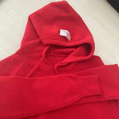 Casual And Versatile Women's Cashmere Hooded Knit Sweater Red - Shop at LoveMi