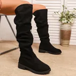 Fleece-lined Winter Low-heel Slip-on Over-the-knee Boots For Women - Black