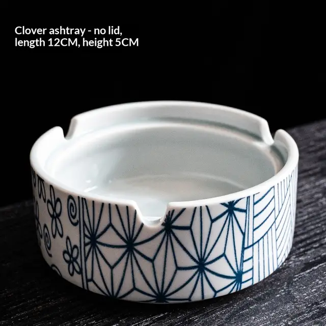Blue And White Porcelain Ashtray Ceramic With Lid To Prevent Flying Ash Clover - Shop at LoveMi
