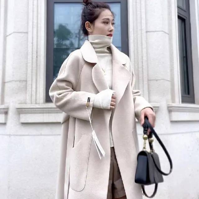 Double faced Cashmere Coat Women's Mid length Over The Knee Jane White - Shop at LoveMi