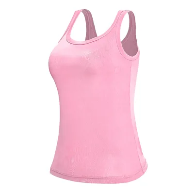 Threaded Strap Padded Comfortable Slim fit Inner Or Outer Wear Wide Shoulder Strap Sleeveless Tank Top Pink - Shop at LoveMi