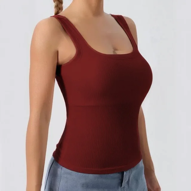 Threaded Strap Padded Comfortable Slim fit Inner Or Outer Wear Wide Shoulder Strap Sleeveless Tank Top Wine Red - Shop at LoveMi