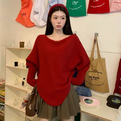 Irregular Knitwear Gentle And Versatile Top Red - Shop at LoveMi