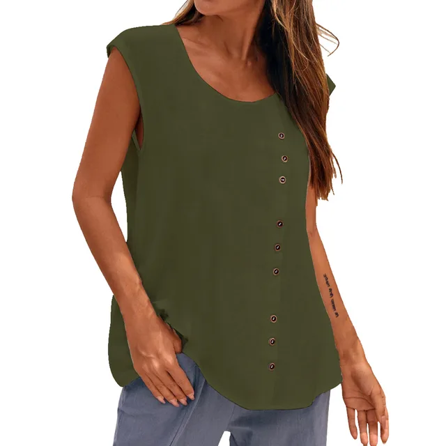 Women's Vintage Oversized Casual Sleeveless Top Army Green - Shop at LoveMi