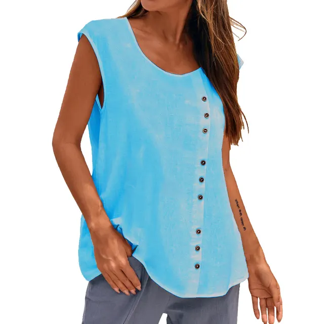 Women's Vintage Oversized Casual Sleeveless Top Light Blue - Shop at LoveMi
