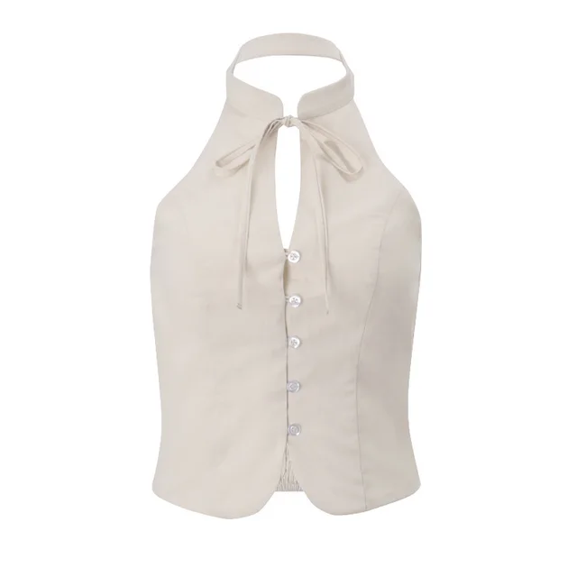 Women's Retro Slim fit Backless Cropped Top Khaki - Shop at LoveMi
