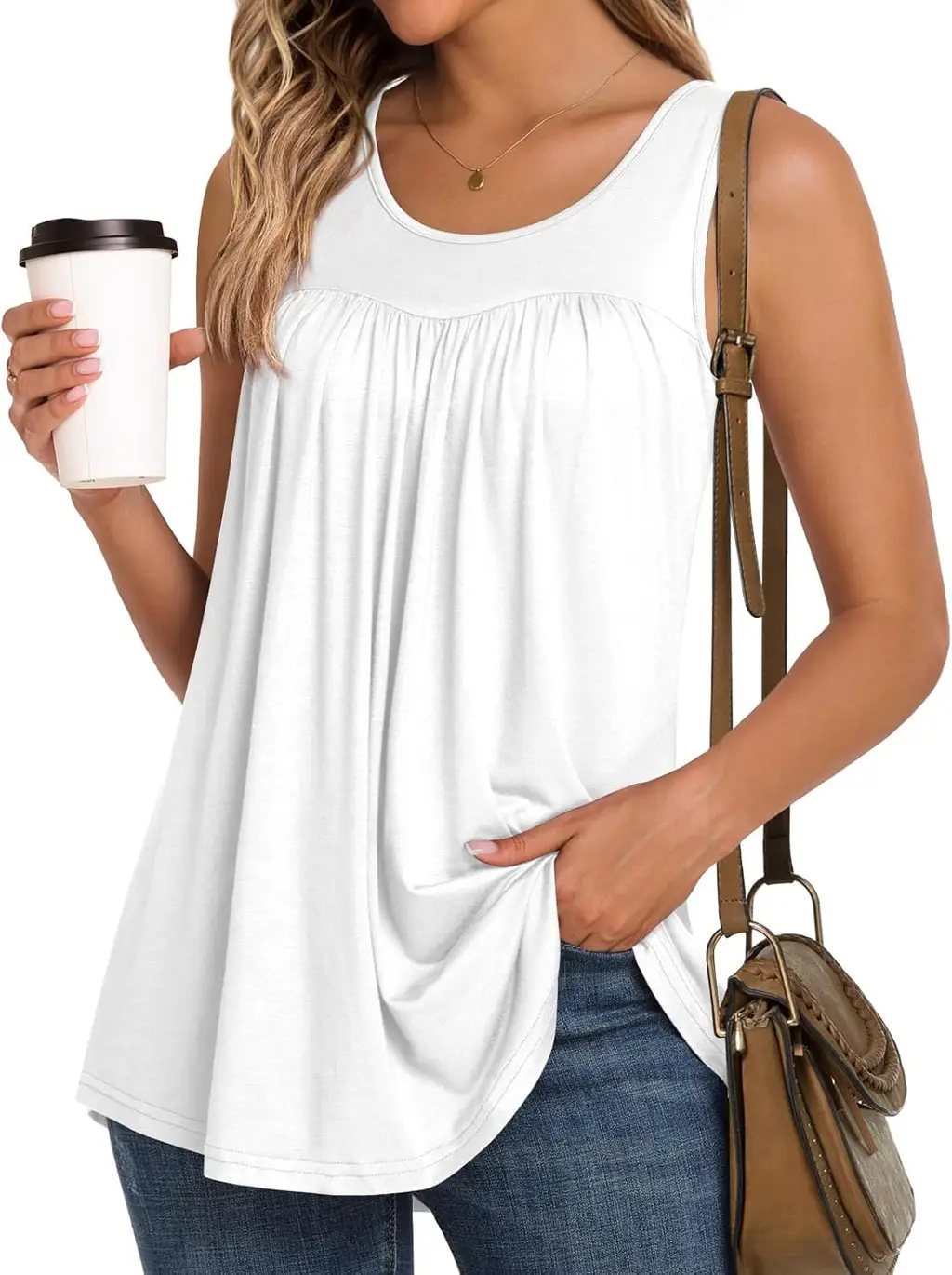 Women's Casual Long Sleeve Short Sleeve Shirt Print Round Neck Sleeveless - No 6 Color