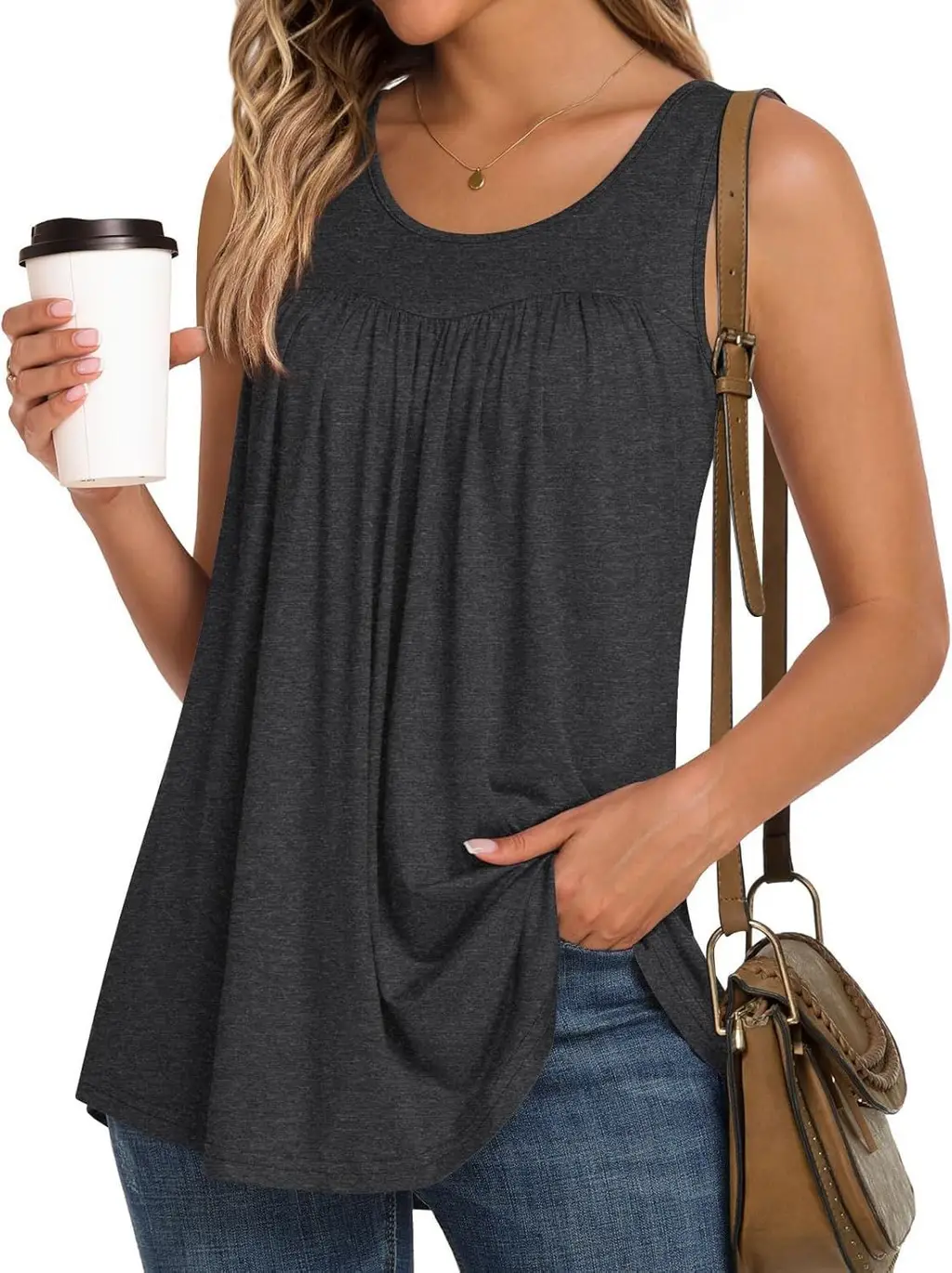 Women's Casual Long Sleeve Short Sleeve Shirt Print Round Neck Sleeveless - No 8 Color