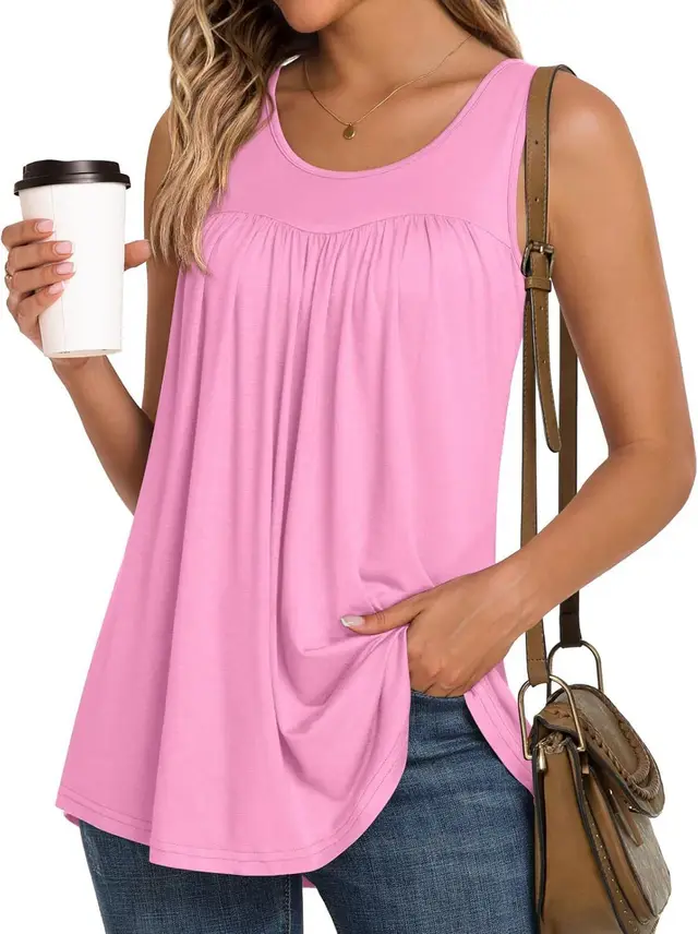 Women's Casual Long Sleeve Short Sleeve Shirt Print Round Neck Sleeveless No9 Color - Shop at LoveMi