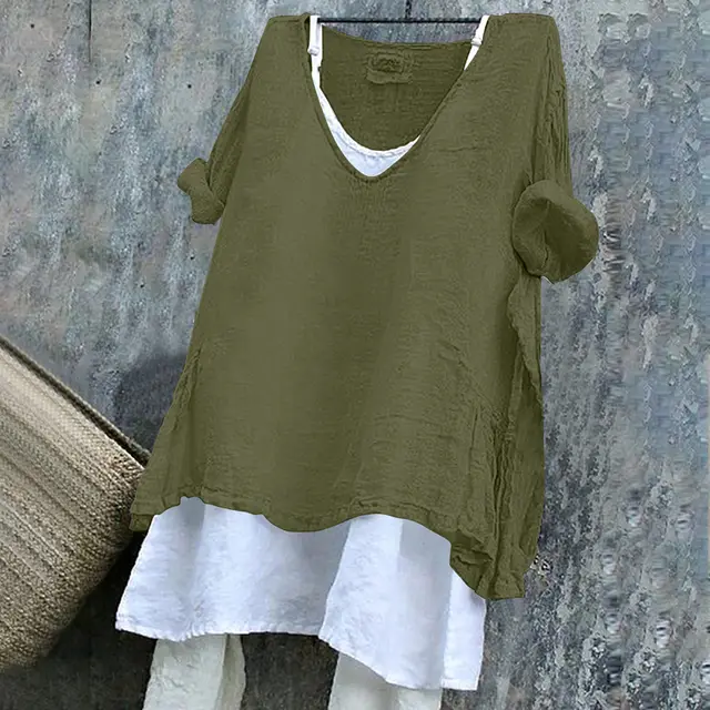 Women's V neck Short Sleeve Printed Top Excluding Linin Army Green - Shop at LoveMi