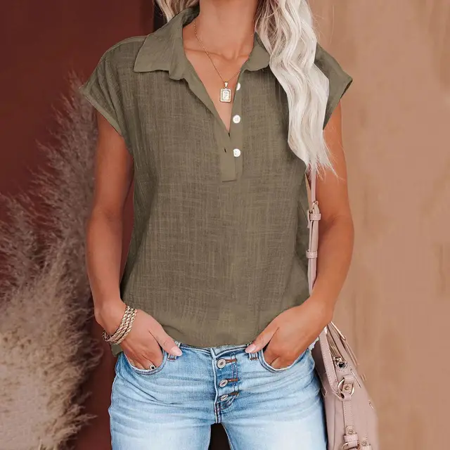 Women's Retro Cotton linen Shirt Brown - Shop at LoveMi