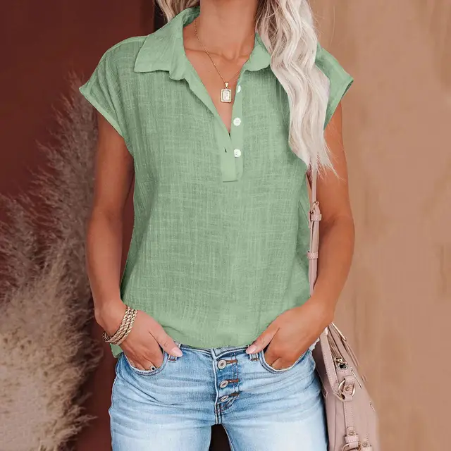 Women's Retro Cotton linen Shirt Green - Shop at LoveMi