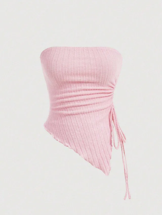 Women's Solid Color Tie wrapped Bustier Top Pink - Shop at LoveMi