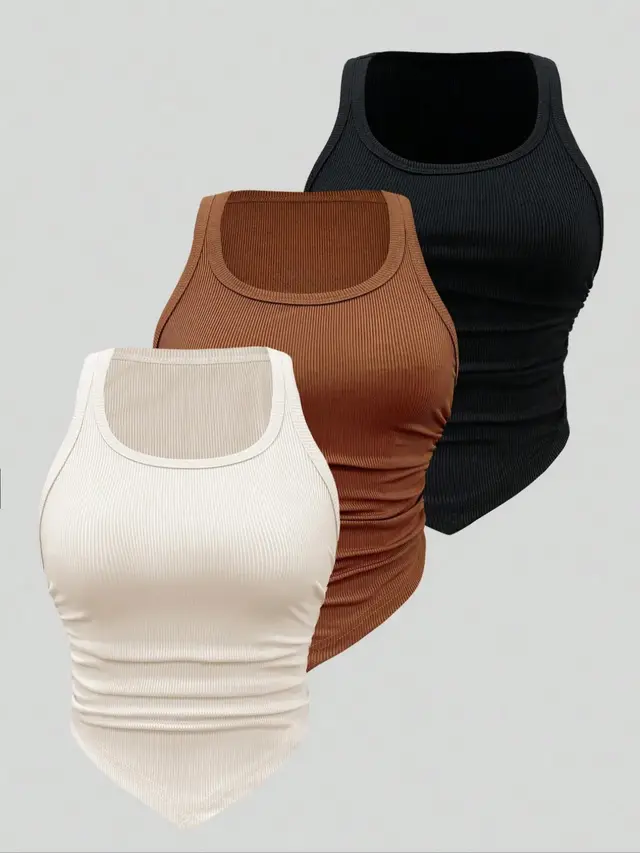 Women's Solid Color Halter Tank Top White Coffee Black - Shop at LoveMi