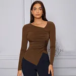 Women's French Elegant Style T-Shirt AutumnWinter Domineering And Intellectual Style High-End Slim Fit Top - Brown
