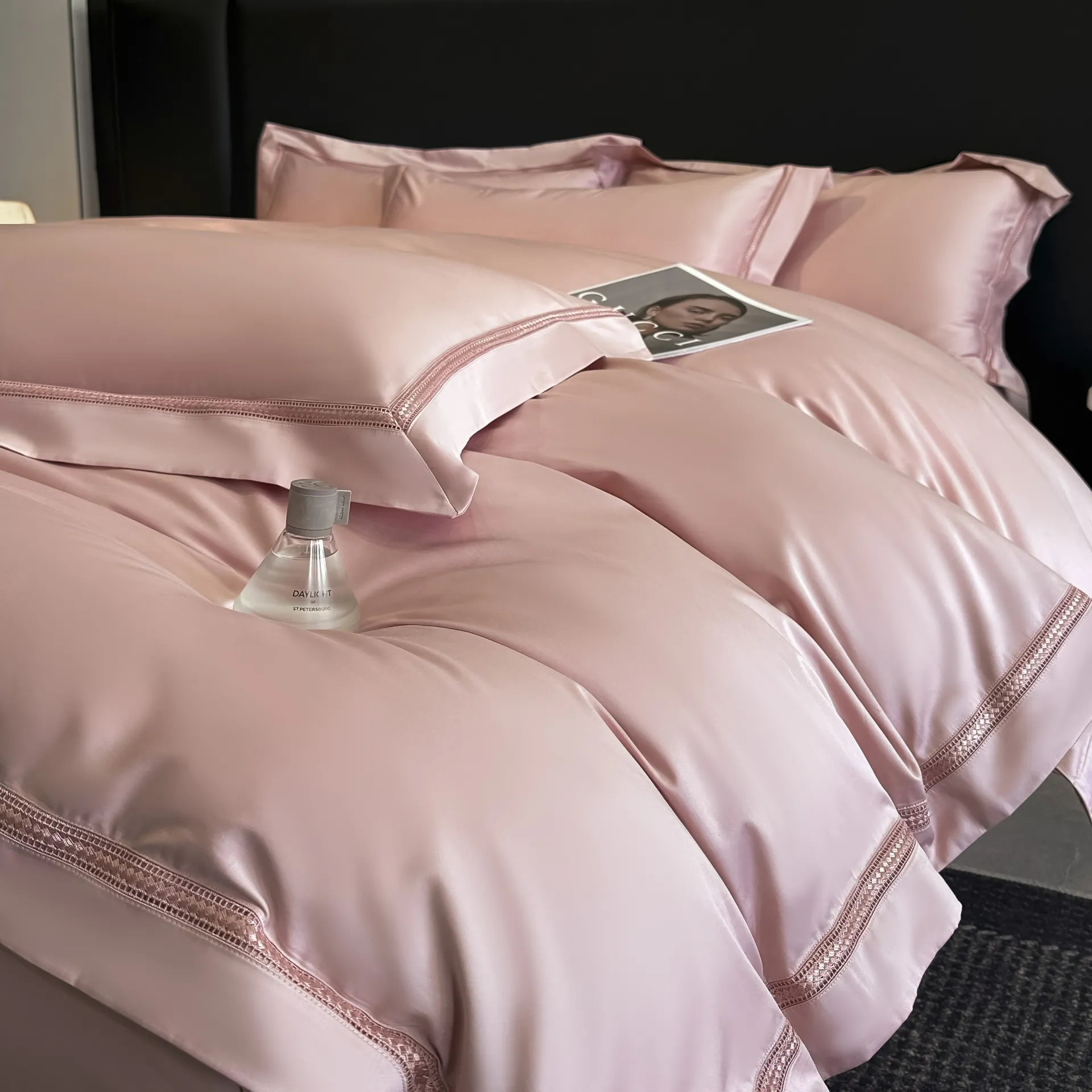 Summer Premium 200 Thread Count Pure Cotton Solid Color Four-piece Bedding Set - Peach Pink