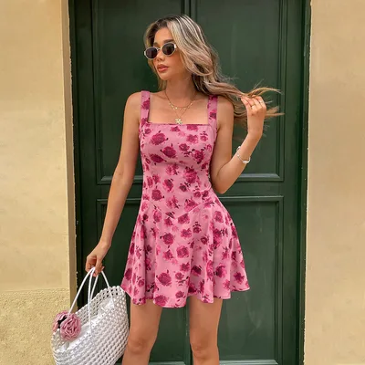 Women's Spring Summer New Sexy Sweet Floral Slim Strapless Short Dress Rose - Shop at LoveMi