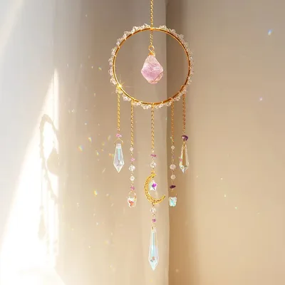 Crystal Gravel Circle Sun Catcher Wind Chime Pendant Amethyst - Shop at LoveMi