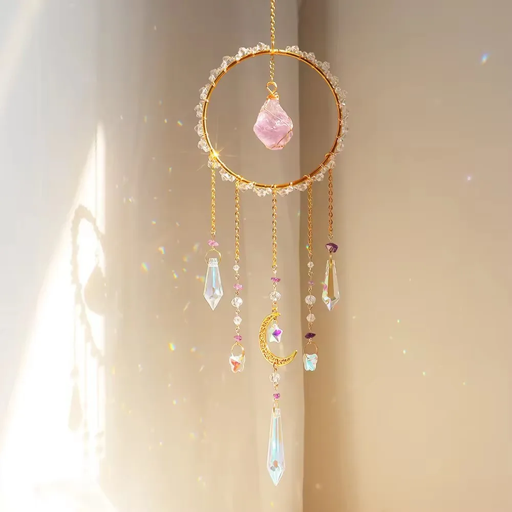 Crystal Gravel Circle Sun Catcher Wind Chime Pendant Amethyst - Shop at LoveMi