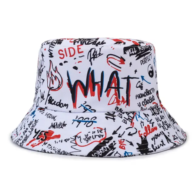 Korean Fashion Graffiti Street Adjustable Fisherman Hat White - Shop at LoveMi