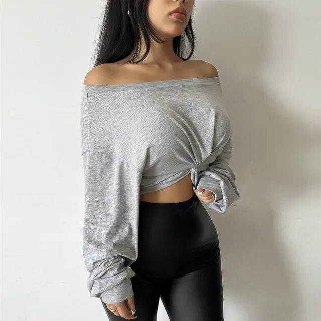 Sexy Pure Desire Style Crop TopNew One shoulder Gray - Shop at LoveMi