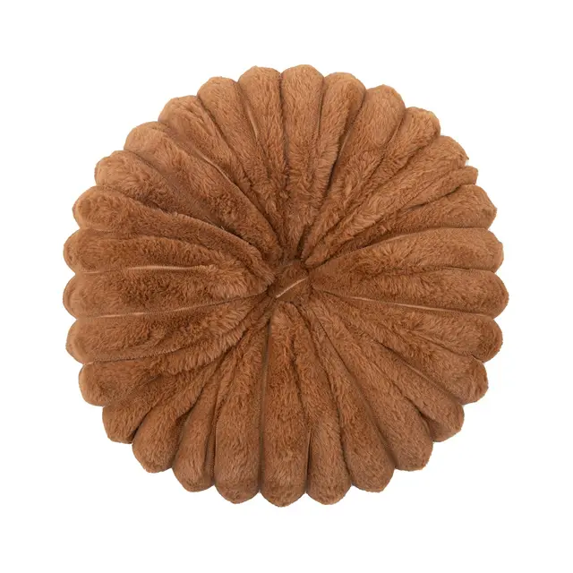 Round Pumpkin Pillow Tie dye Striped Faux Rabbit Fur Cushion Brown Coffee - Shop at LoveMi