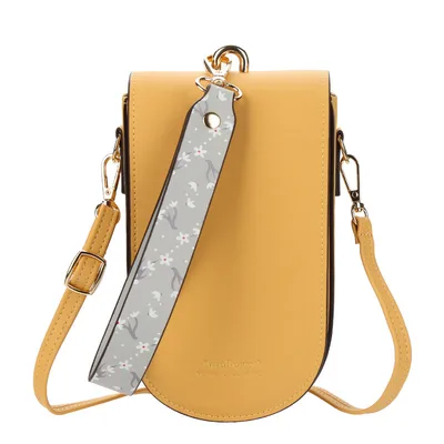 Lady's Solid Color Crossbody Phone Bag Yellow - Shop at LoveMi