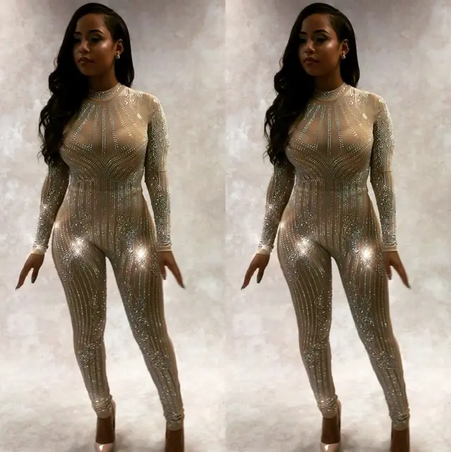 New Hot Drill Mesh Women's Jumpsuit Apricot - Shop at LoveMi