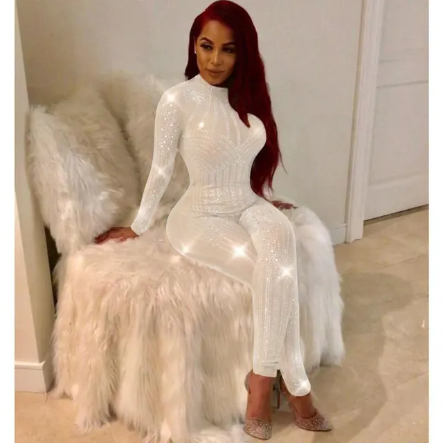 New Hot Drill Mesh Women's Jumpsuit White - Shop at LoveMi