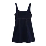 New Women's Fashion Square Neck Wide Strap Short Denim Dress - View 1