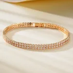 Men's And Women's Fashion Full Diamond Zirconia Double-row Tennis Chain Bracelet - Gold Double Row 1