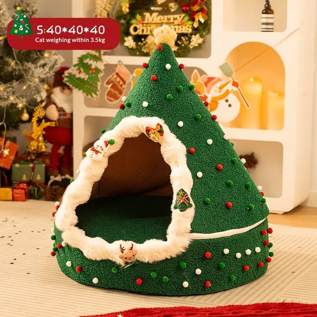 Closed And Plush Thick Christmas Cat Litter Cat Nest Set - Shop at LoveMi