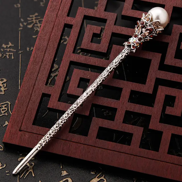 Vintage Bronze Hairpin With Rhinestones And Pearls Gold - Shop at LoveMi