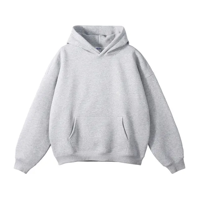 New Loose Fleece Trendy Drop Shoulder Solid Color Hoodie Flower Gray - Shop at LoveMi