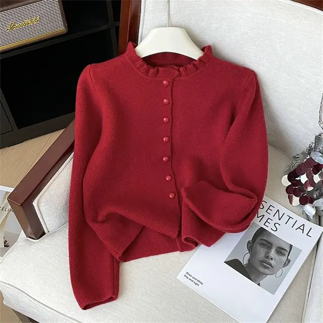 Advanced Top feel Little Fragrance Ear Sweater Coat Red - Shop at LoveMi