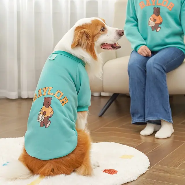 Autumn And Winter Parent child Pet Clothing Dog Clothes And Supplies Fleece lined Blue And Green - Shop at LoveMi