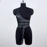 Fashion Lady Single Shoulder Corset Vest PU Leather Harajuku Style Asymmetric Slimming Tie Clothing Accessories - Black 1