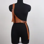 Fashion Lady Single Shoulder Corset Vest PU Leather Harajuku Style Asymmetric Slimming Tie Clothing Accessories - Brown