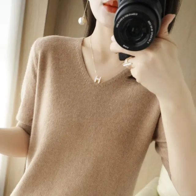 Round Neck Loose Base T Shirt Women Golden Camel - Shop at LoveMi