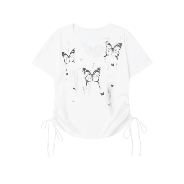 Butterfly Print Short sleeved T shirt For Women White - Shop at LoveMi